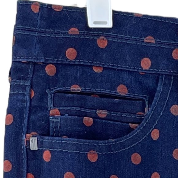 PILCRO & The LETTERPRESS dark navy stretch denim skirt w/ fuzzy polka dots SZ 28 - Picture 4 of 14